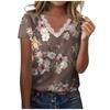 Summer Ladies V Neck Solid Color Lace Print Short Sleeve Lightweight Street Style Solid Color T-Shirt Top