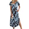 Women's Casual Comfortable V Neck Loose Hem Split Vacation Short Sleeve Floral Long Dresses