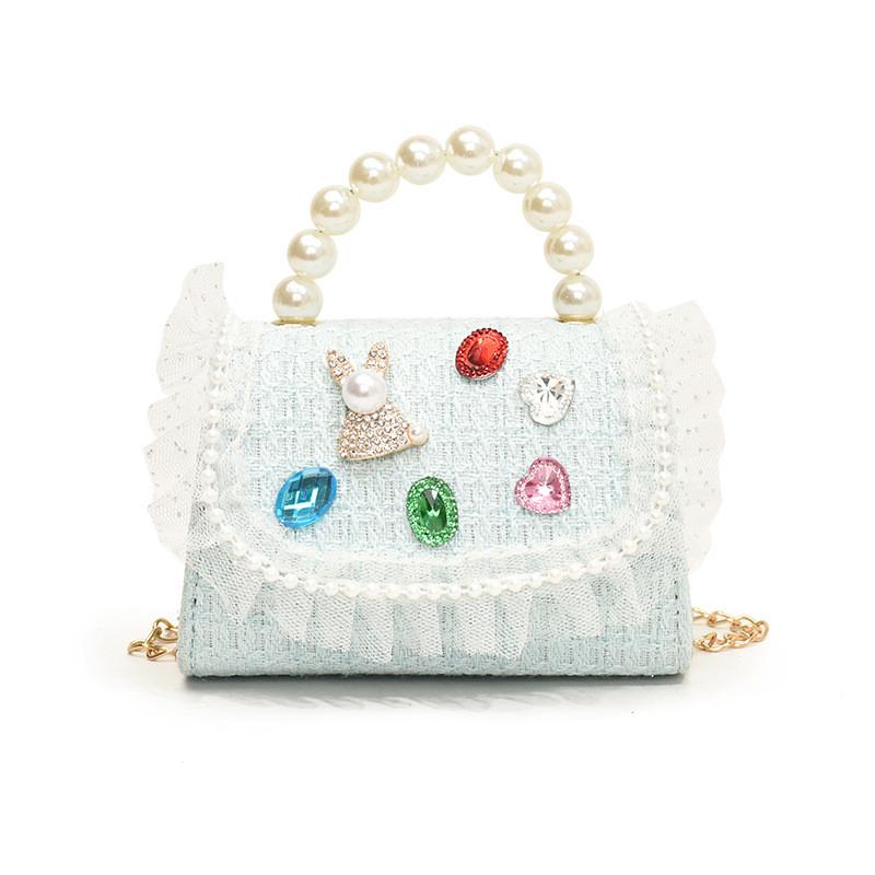 Chic And Fashionable Kids Handbag Featuring Cute Lace And Rhinestones For Girls