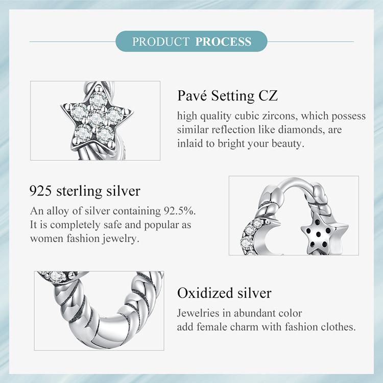 WOSTU Серьги-кольца из стерлингового серебра 925 пробы, модные серьги с полированной луной и звездой, устойчивые к потускнению