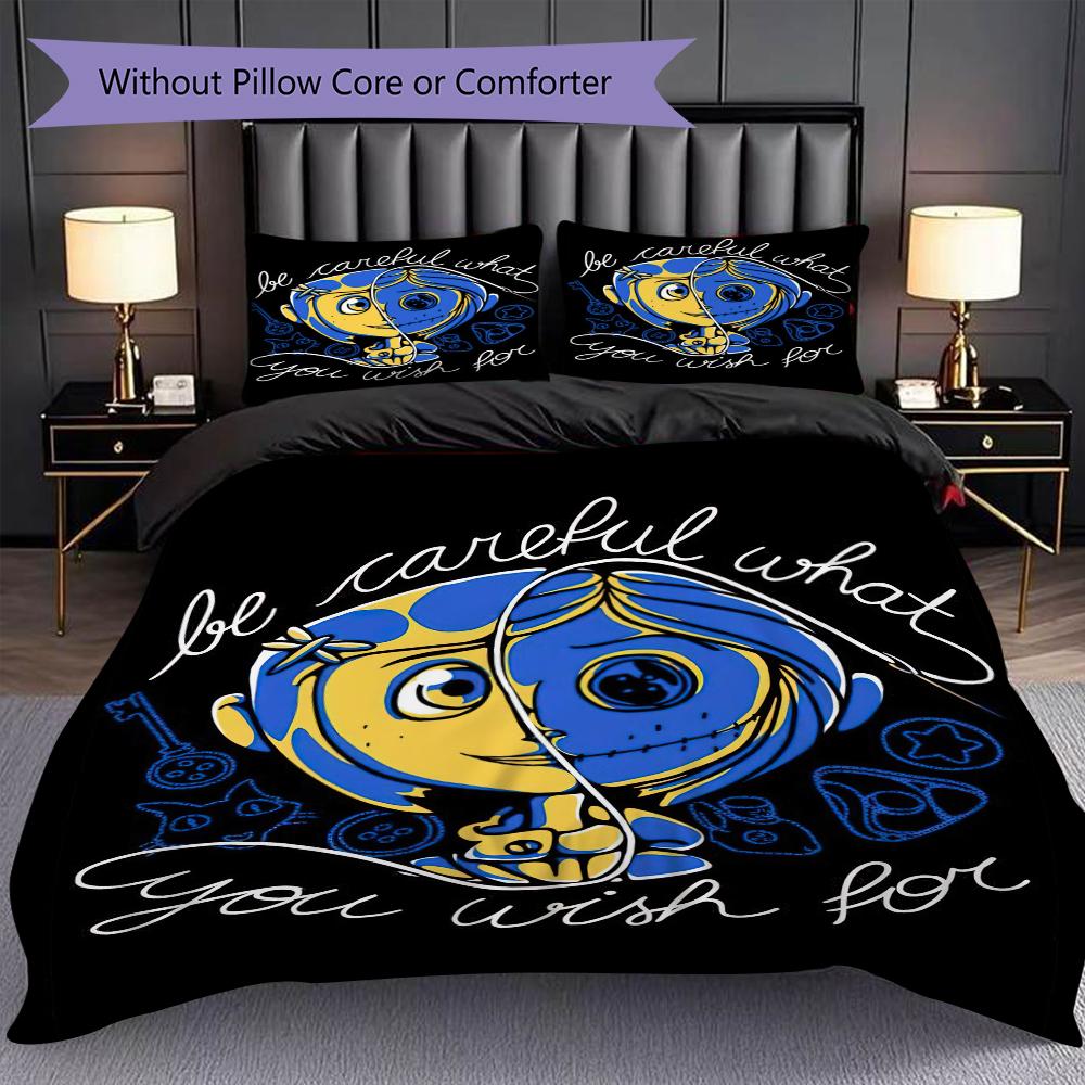 1PC Coraline pattern Bedding Quilt Set Quilt Cover Pillowcase Home Decoration Birthday Gift (1 * duvet cover + 2 * pillowcase, without core)