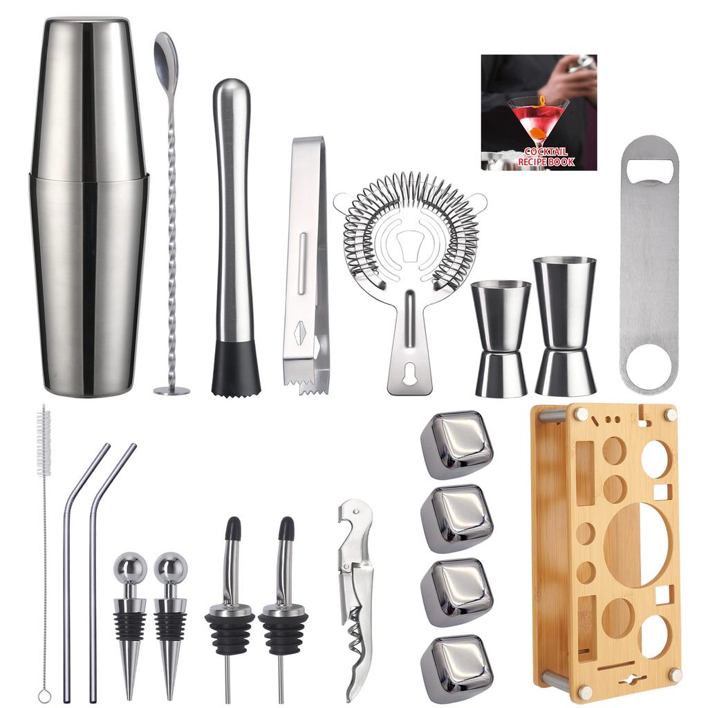Набор шейкеров с бамбуковой подставкой Шейкер для коктейлей Барный инструмент Шейкер Соломинка Снежный стакан