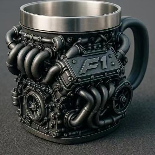 Кружка 3D из нержавеющей стали с изображением двигателя V8Кружка из смолы с изображением двигателя V8