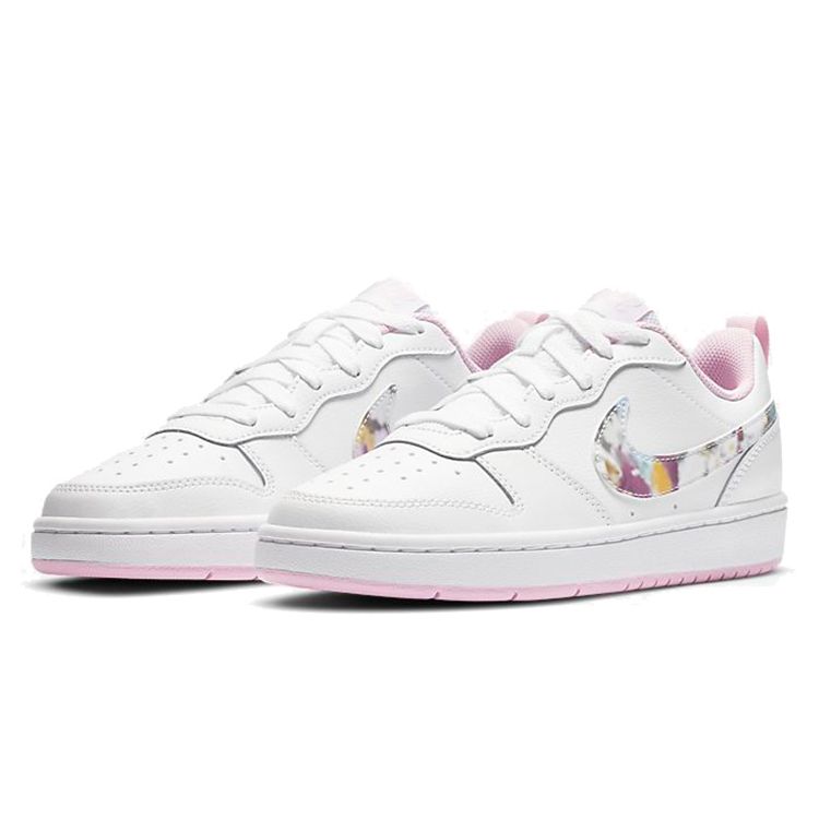 Nike Детские кроссовки Court Borough Low 2 SE GS Floral Swoosh Белый Светло-Арктически-Розовый Многоцветный CK5426-100