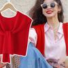 Trendy Korean Style Women's Air-Conditioned Knitted Shawl – Red Sleeveless Vest for All Seasons with Neck Protection