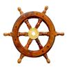 Wooden Ship Wheel Wall Decor with Golden Brass Hub – 30 Cm,