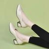 Foreign Trade Shallow Single Shoes Spring 2025 New Thick Heel Soft Sole Leather Shoes Women's Shoes Pointed Thick Heel Grandma Shoes