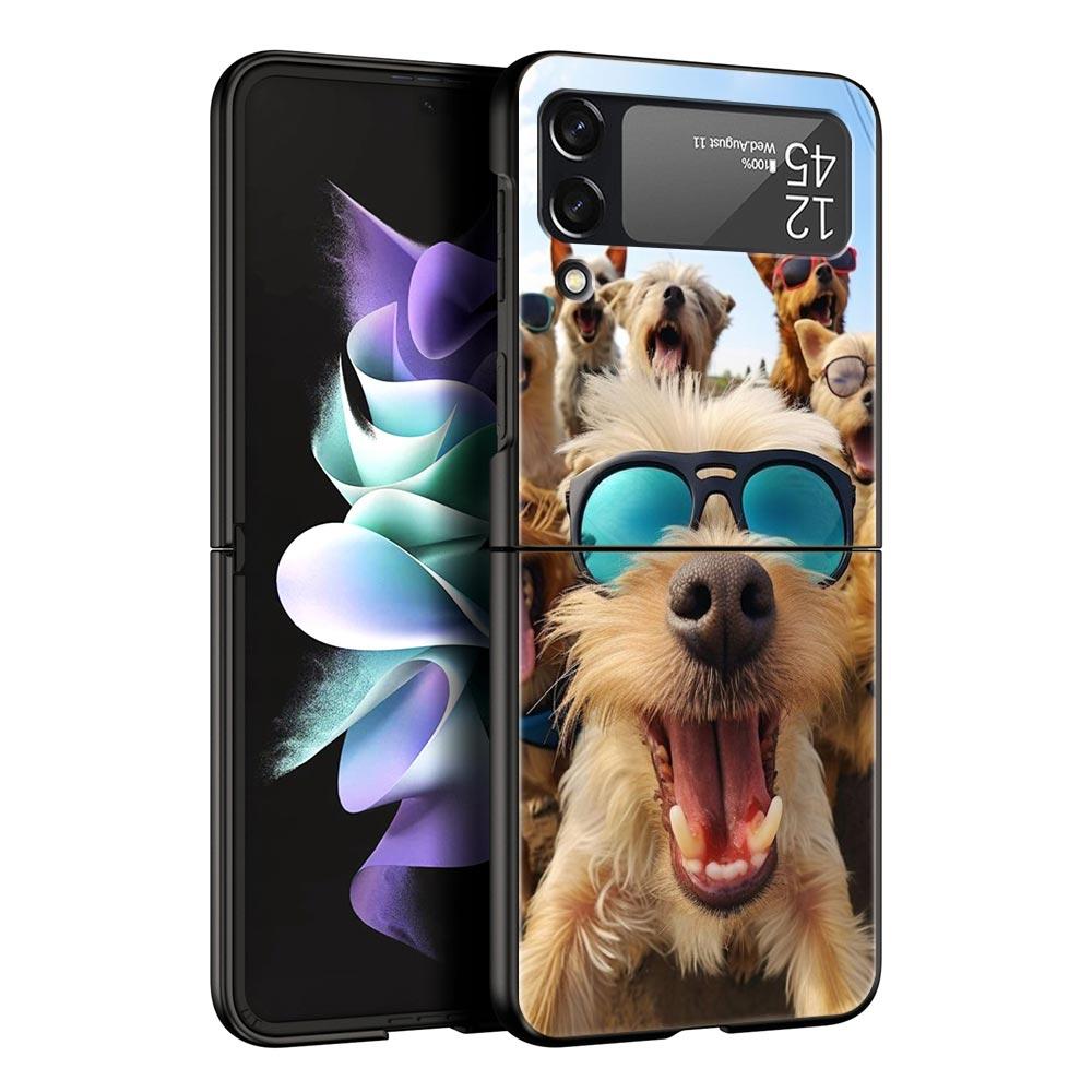 Чехол для телефона с рисунком «Селфи животных» Для Samsung Galaxy Z Flip3 Flip4 Flip5 PC Бамперная оболочка Для Z Flip 3 4 5 Черная Жесткая Складная Крышка
