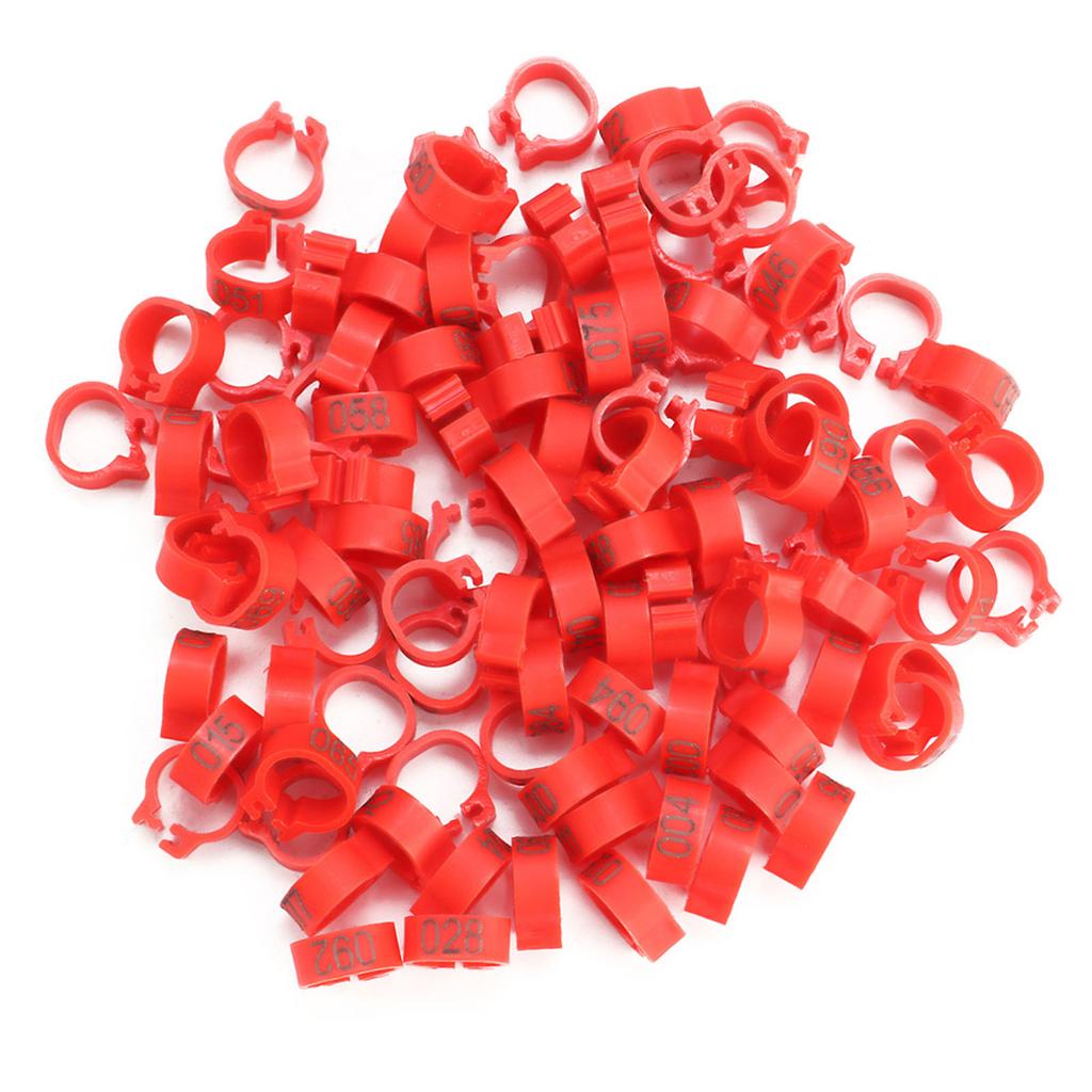 100PCS/Bag 8MM 001-100 Numbered Plastic Letter Pigeon Bird Leg Bands Rings(red)