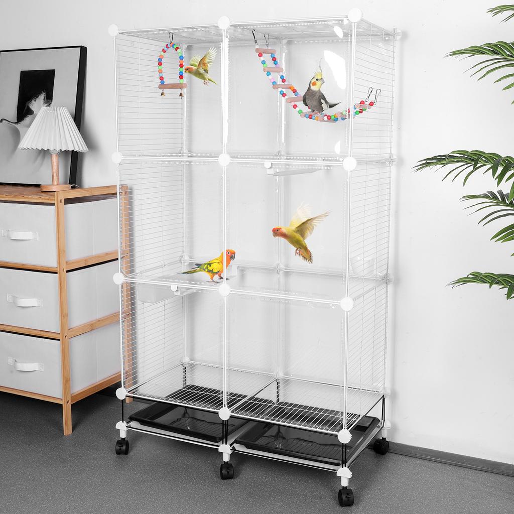 Универсальная клетка для птиц на колесиках с поддоном, качелями, лестницей, большая клетка для полетов, широкая клетка для попугаев, корелл, конуров, волнистых попугайчиков