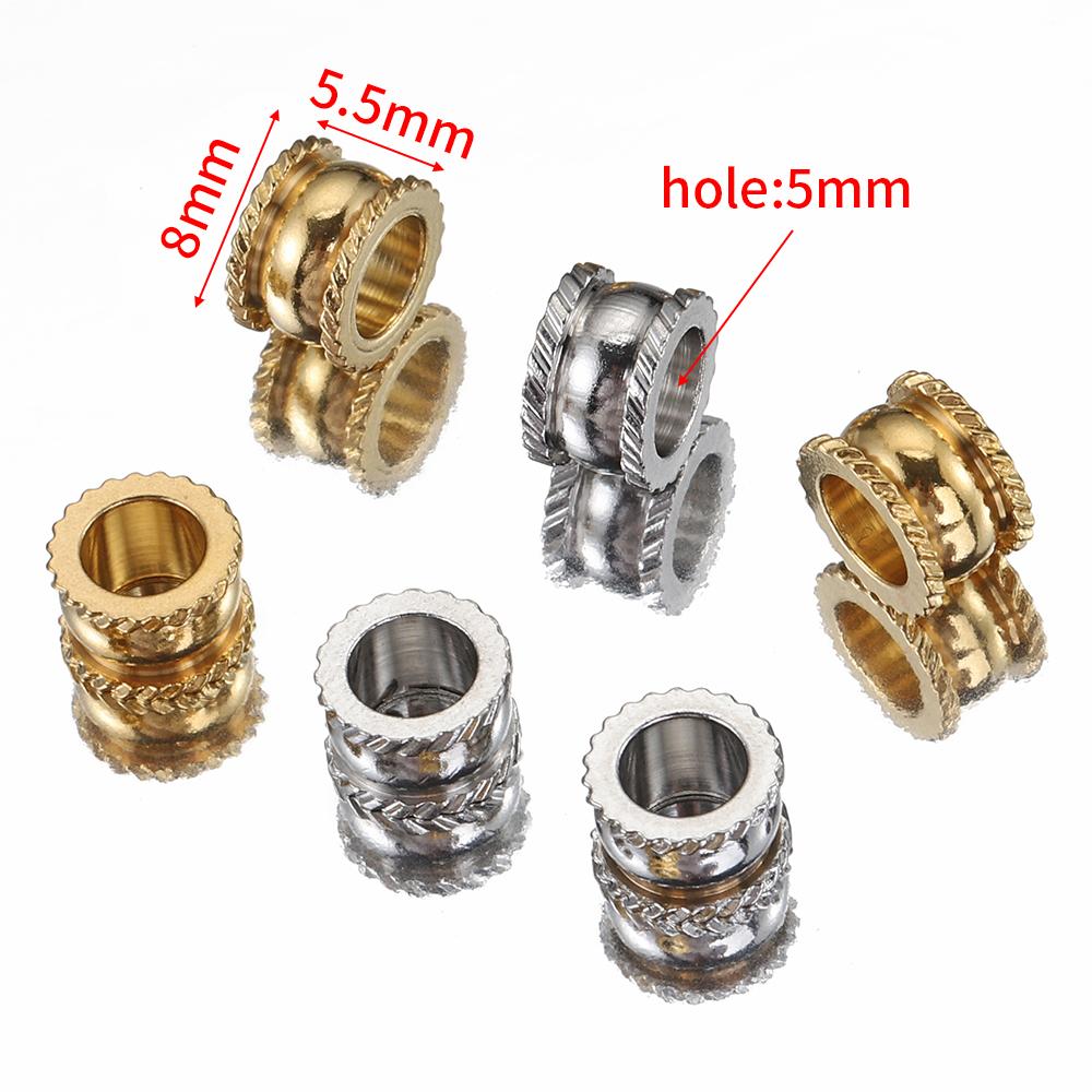 20pcs Hole 5mm Stainless Steel Spacer Beads Gold Color Hub Charm Loose Beads for Bracelets Necklace Leather Jewelry Making DIY