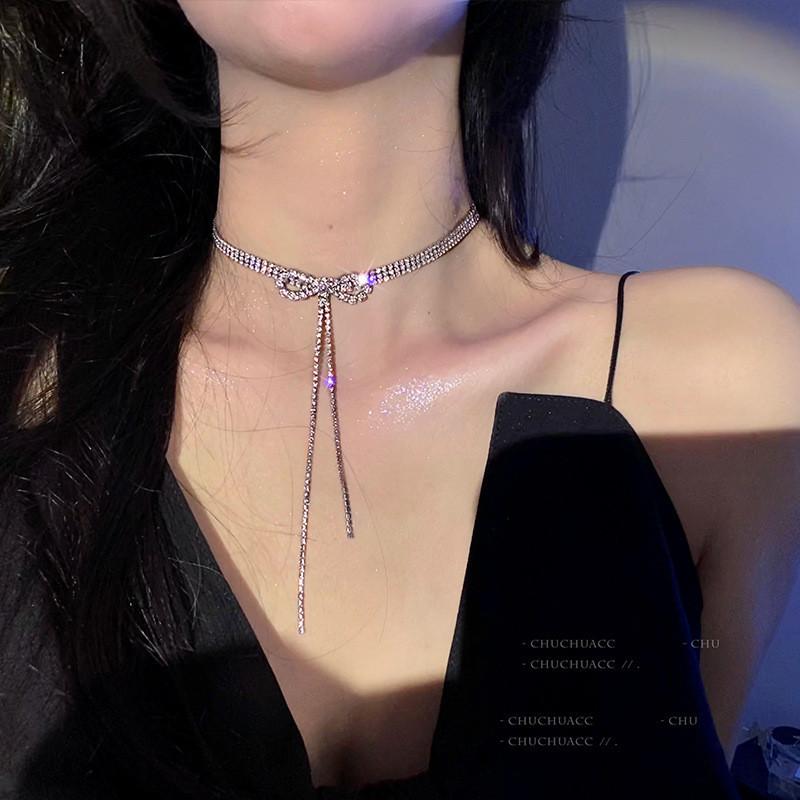 Ожерелье для женщин, роскошный бант, бабочка, кристалл, колье с кисточкой, цепочка на ключицы, аксессуары, ювелирные изделия