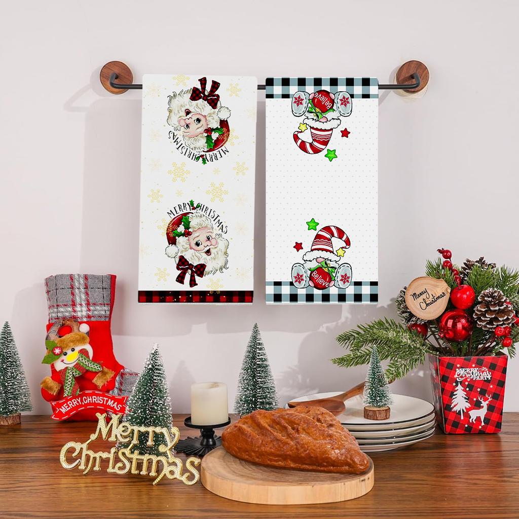 Microfiber Santa Claus Printed Towel, Kitchen Absorbent Small Towel, Hand Towel To Customize