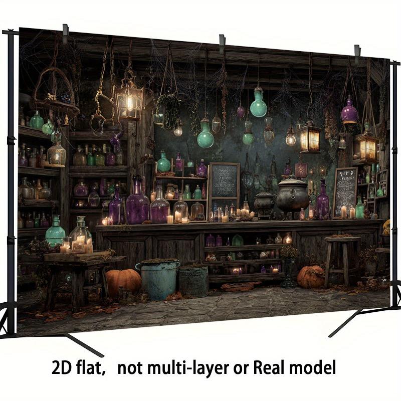 Witch kitchen background fabric for Halloween and throughout the year, set props, 2D flat design
