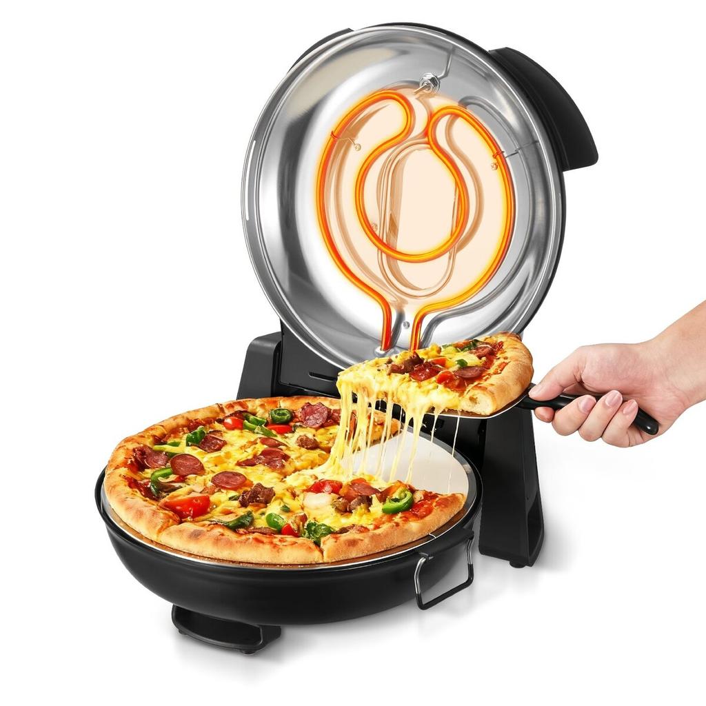 Pizza Oven, 304.8 mm Electric Pizza Maker, 1200W Electric Pizzas Cooker with Cordierite Stone, 5-Mode Temperature Control, Viewing Window for Precise