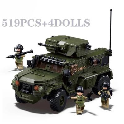519 шт. Военная VDVS Штурмовая бронемашина Модель автомобиля Конструкторы Наборы с 4 фигурками Куклами Обучающие игрушки Без коробки Подарки для детей