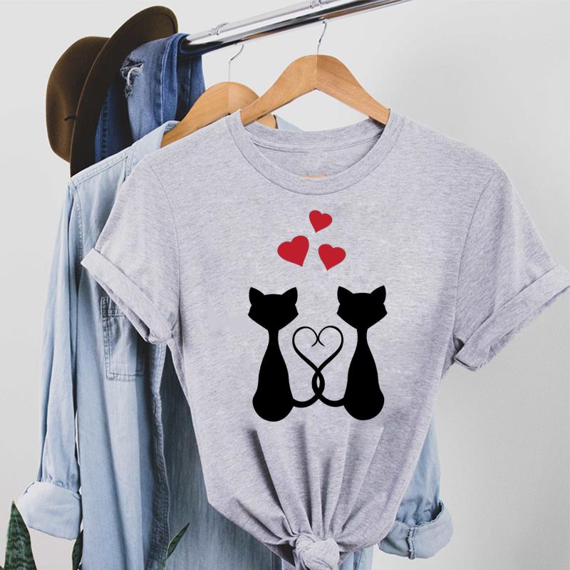 Cat Per Lovely 90s Sweet Trend Футболка Модная футболка Одежда Повседневная женская футболка с коротким рукавом с принтом Женская женская футболка с графикой