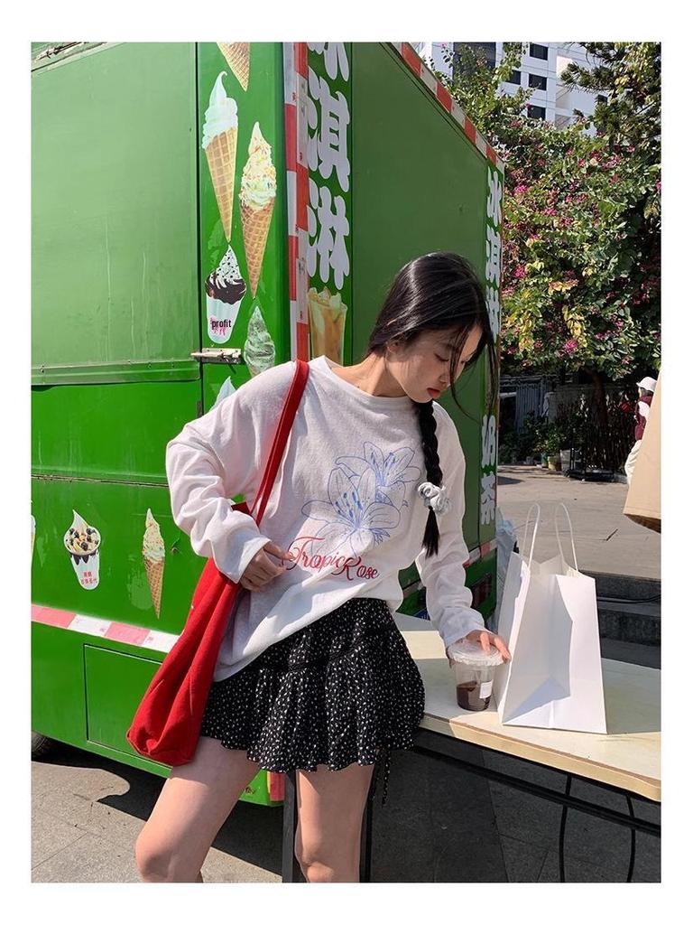 Женская повседневная футболка с длинным рукавом и круглым вырезом с принтом - Приталенная, Защита от солнца, Свободный крой, Белая летняя накидка.