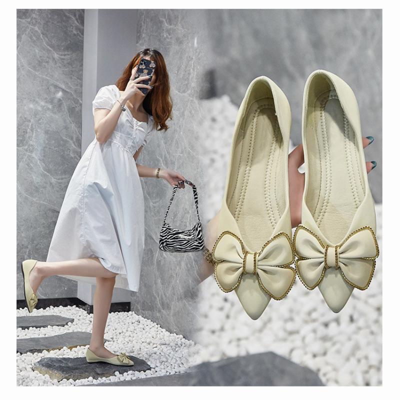 Женские туфли на плоской подошве с мягкой подошвой, модная брендовая женская обувь, остроносые мокасины с бантом 2024 года, туфли без застежек, женские туфли