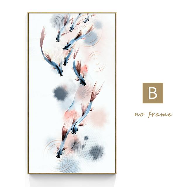 Абстрактная картина в китайском стиле с рыбой кои и лотосом, холст с принтом, плакат, фэн-шуй, настенная художественная картина для гостиной, домашнего офиса, декор