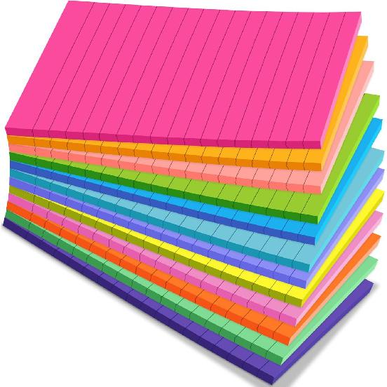 (12 Pack) Lined Sticky Notes 4x6 Inch, 12 Bright Colors - Sticky Note with Lines, Strong Adhesive & No Residue - Large Sticky Notes Thick Paper, for