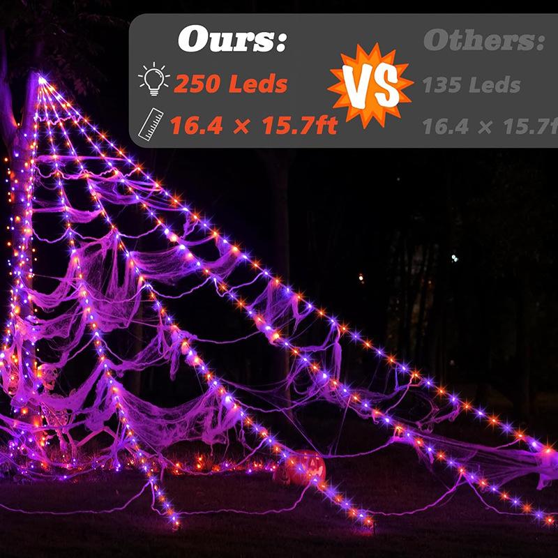 Halloween Decoration,5m Spiderweb with LED Lights and 125cm Light-Up Spider