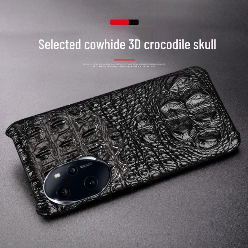 Защитный чехол из натуральной кожи для Honor 70/70SE/70Pro: Череп крокодила полупакет