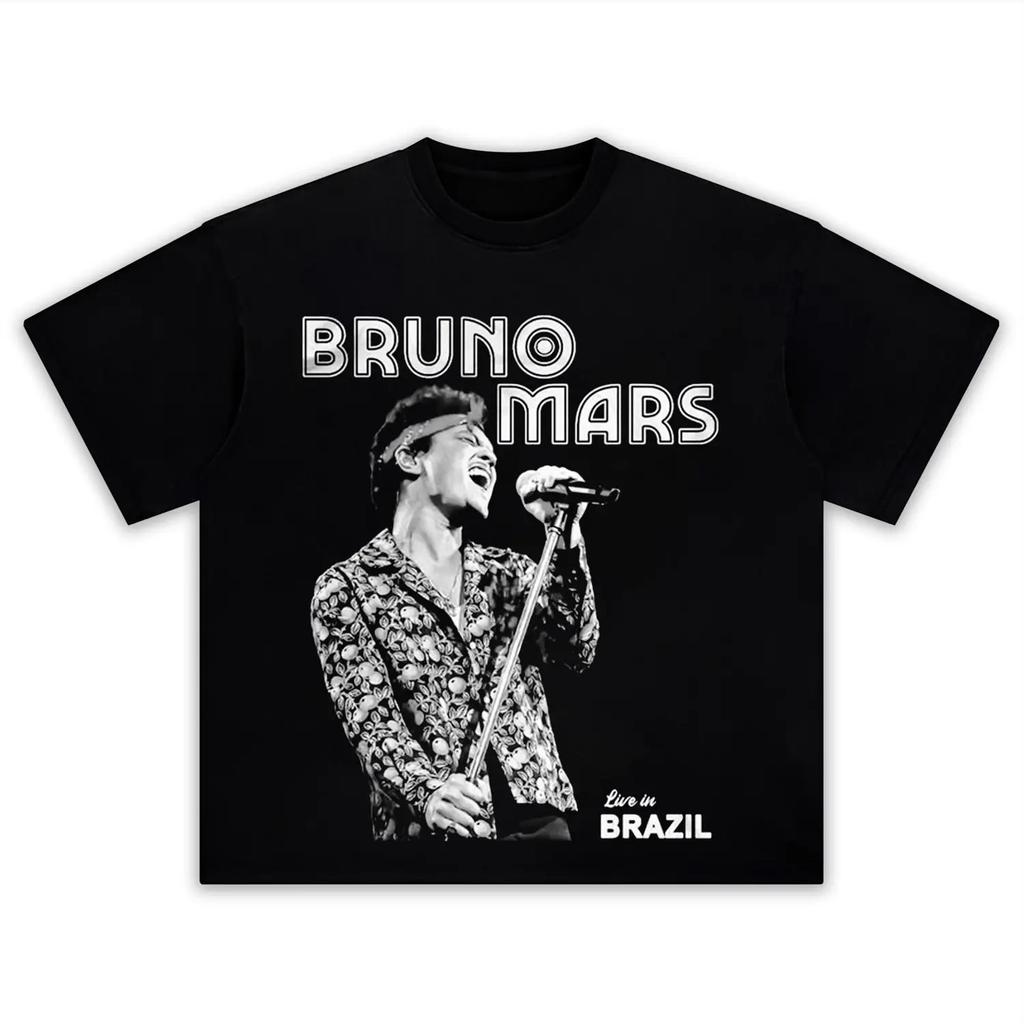 singer Bruno Mars portrait graphics 100Cotton Tshirt Unisex 2026 New Summer Hip hop unisex Short sleeve casual shirt fan gifts