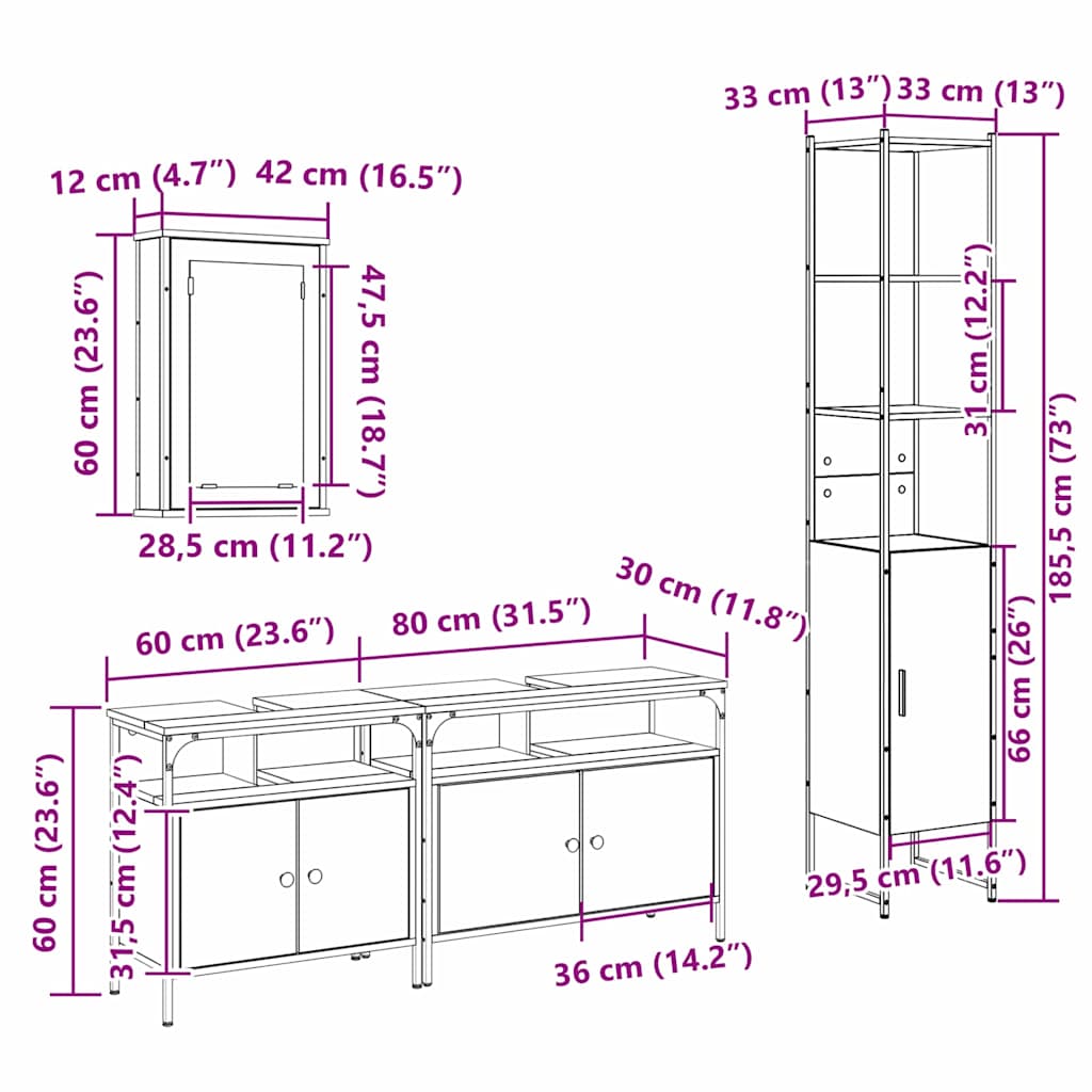 Bathroom Furniture Set with Shelf 4 pcs Reclaimed Wood Effect Particleboard