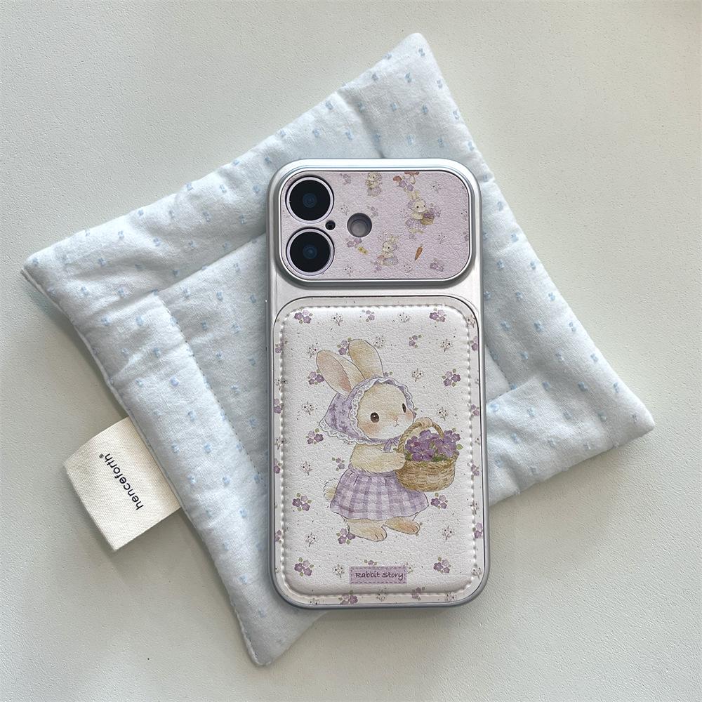 Фиолетовый чехол с цветочным рисунком и кроликом для iPhone 15/14 и 17/16 Pro Max