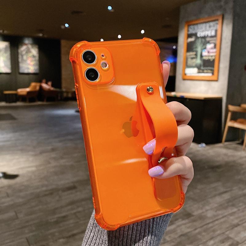 Мягкий чехол для телефона с ремешком на запястье для iPhone 11 12 13 14 15 Pro Max X XR Xs Max 7 8 Plus, мини-подставка, прозрачный бампер