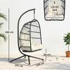 Hanging Egg Chair, Indoor Outdoor Hammock Swing Chair with Stand, Safety Strap, Foldable Basket, Black/Cream White