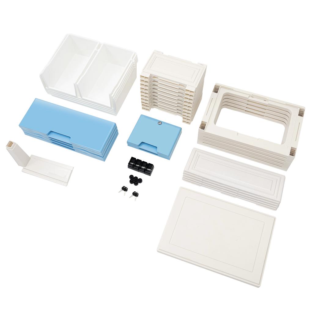 Пластиковый шкаф для хранения вещей с 6 ящиками и замком, 4 колеса, синий, 50*35*102 см