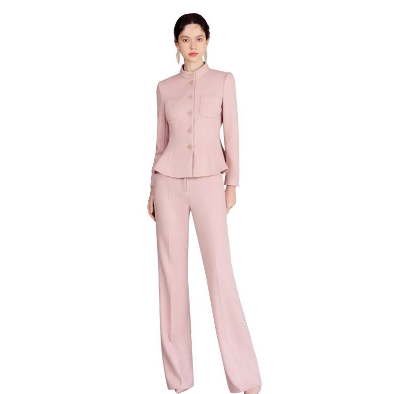AD Winter Women's High-End Pink Wool Blend Blazer & Pants Set - Elegant Professional Outfit