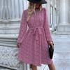 Spring and Autumn Women's Dress Fashion Pleated Printed Long Sleeve Red Dresses