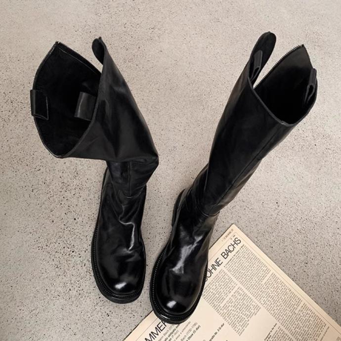 Модные сапоги до колена женские короткие плюшевые зимние ботинки челси массивные ретро мягкая кожа готика 2024 тренд осень зима мех новые ботинки женские