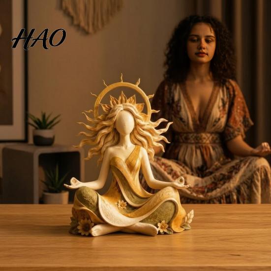 Unique Birthday Gifts for Her Meditating Sun Goddess Resin Statue, Yoga Spiritual Figurine, Boho Personal Growth Zen Style Desktop Home Decor Ornament