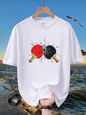 Breathable Mesh Unisex Crew Neck T Shirt Cool Collide Ping Pong Paddle Print Tees Quick Dry Sports Daily Casual Tops For Table Te