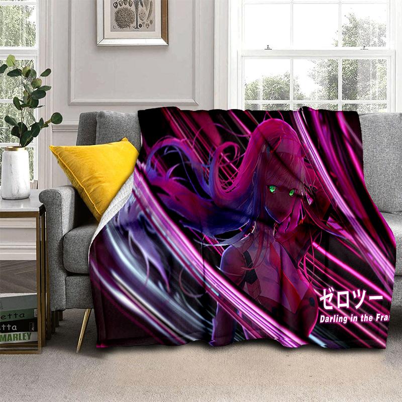 Zero Two 29 Style Cartoon 002 Hiro Sexy Girl DARLING in The FRANXX Flannel Blanket,Soft Throw Blanket for Home Bedroom Bed Sofa
