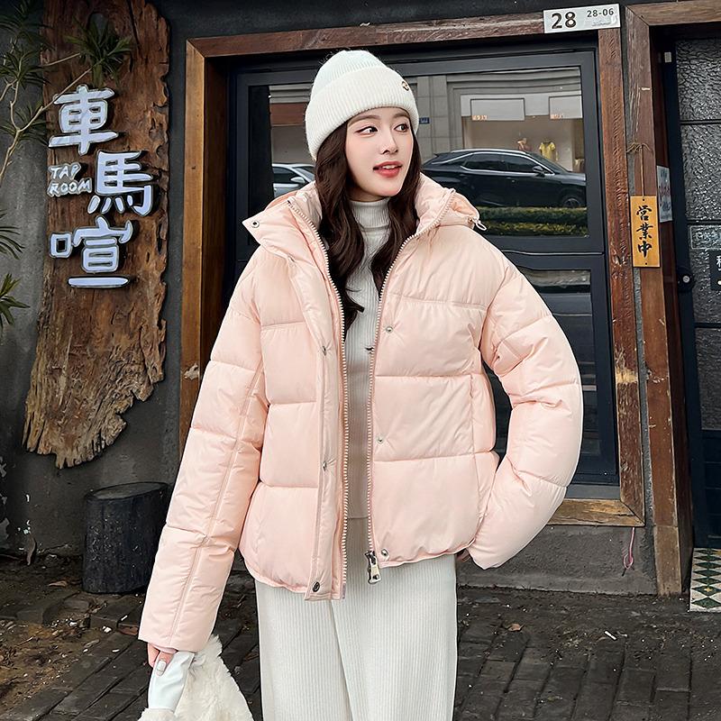 Women's simple solid color long-sleeved cold-proof short candy-colored bread clothes down cotton clothes winter new hooded