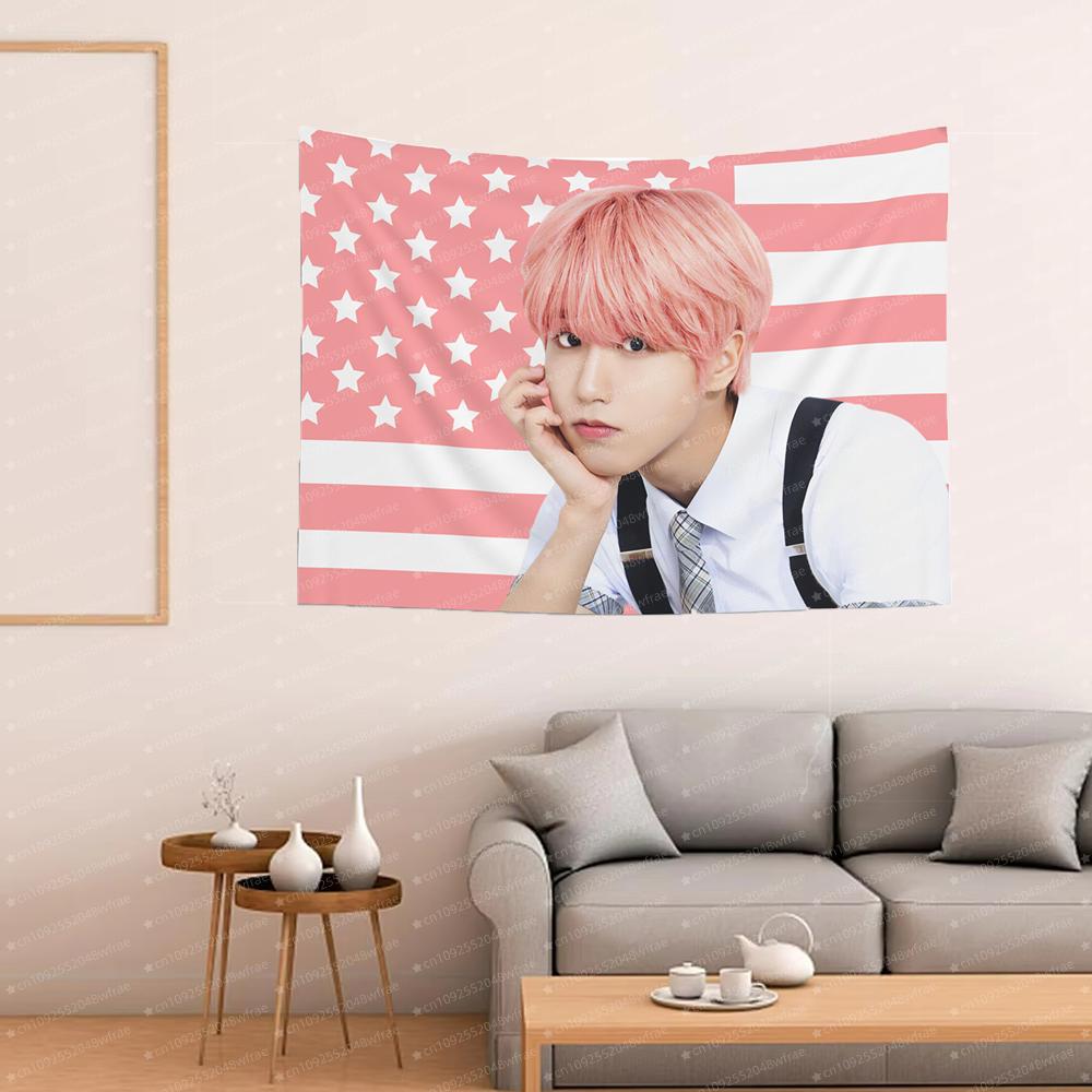 1PC Han Jisung Pink American Flag Wall Tapestry Room Decoration Wall Party Hanging Background Room Decoration Room Flag