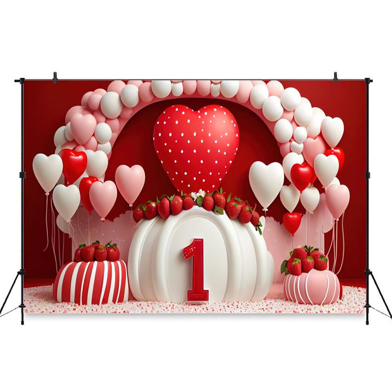 Mocsicka Love Background Valentine Day Heart Strawberry Girl One Happy Birthday Backdrops Decor Baby Adult Portrait Photo Studio