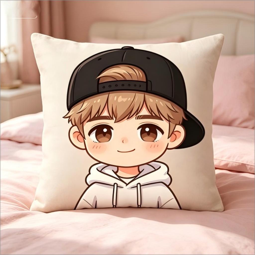 Cute Chibi Pop Star Inspired Throw Pillow Cover, Cartoon Style Decorative Cushion Case For Sofa Bedroom