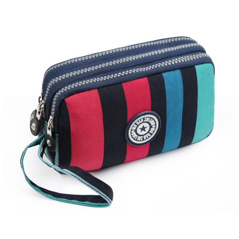 2023 Waterproof Women's Three-layer Zipper Coin Wallet Cosmetic Bag Canvas Women Purse Clutch Women's Purse Best Phone Wallet
