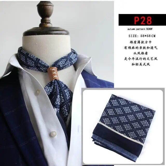Cotton and Linen Men's Artistic Retro Scarf Korean Spring Autumn Winter Scarf Hip Hop Street Style Scarf Small Square Towel
