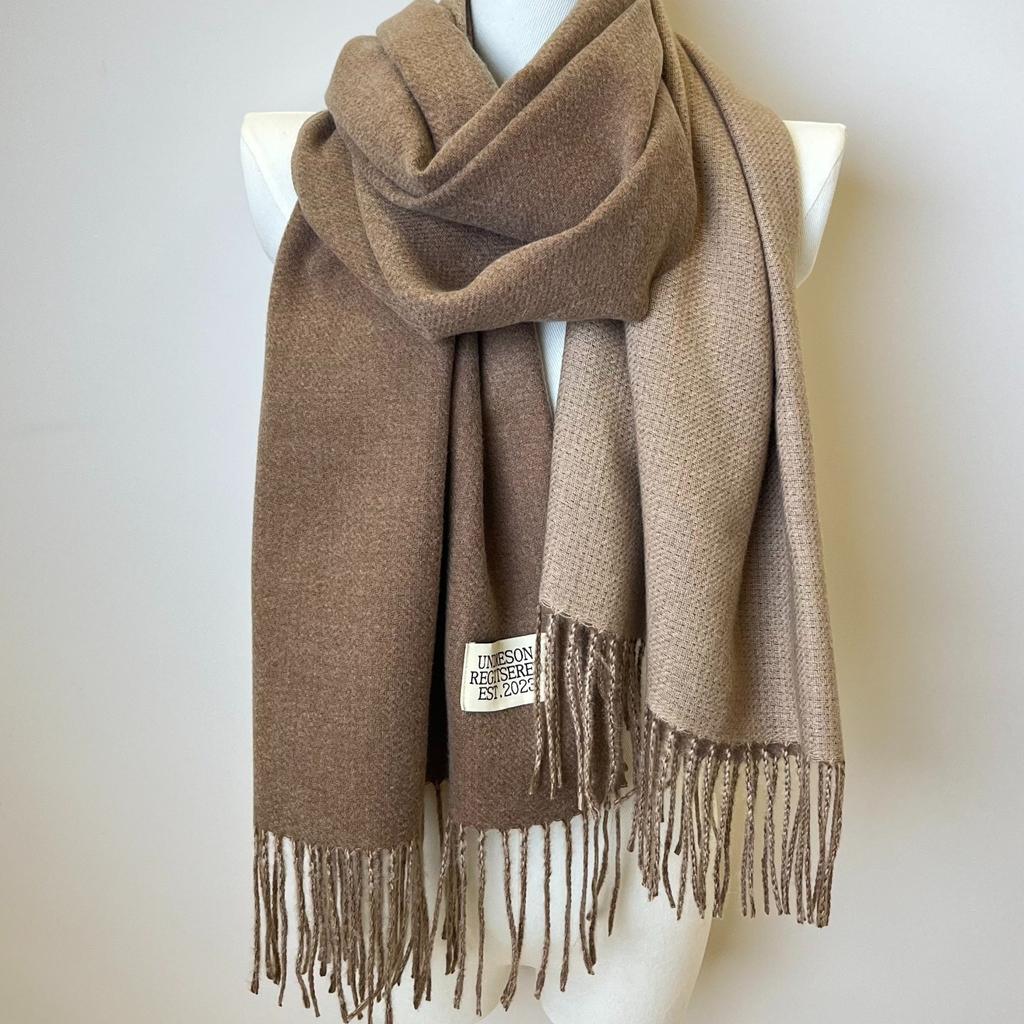 Double-sided Two Colors Scarf Simple Basic Imitation Cashmere Tassel Shawl Autumn Winter Unisex Coldproof Neck Guard Scarf
