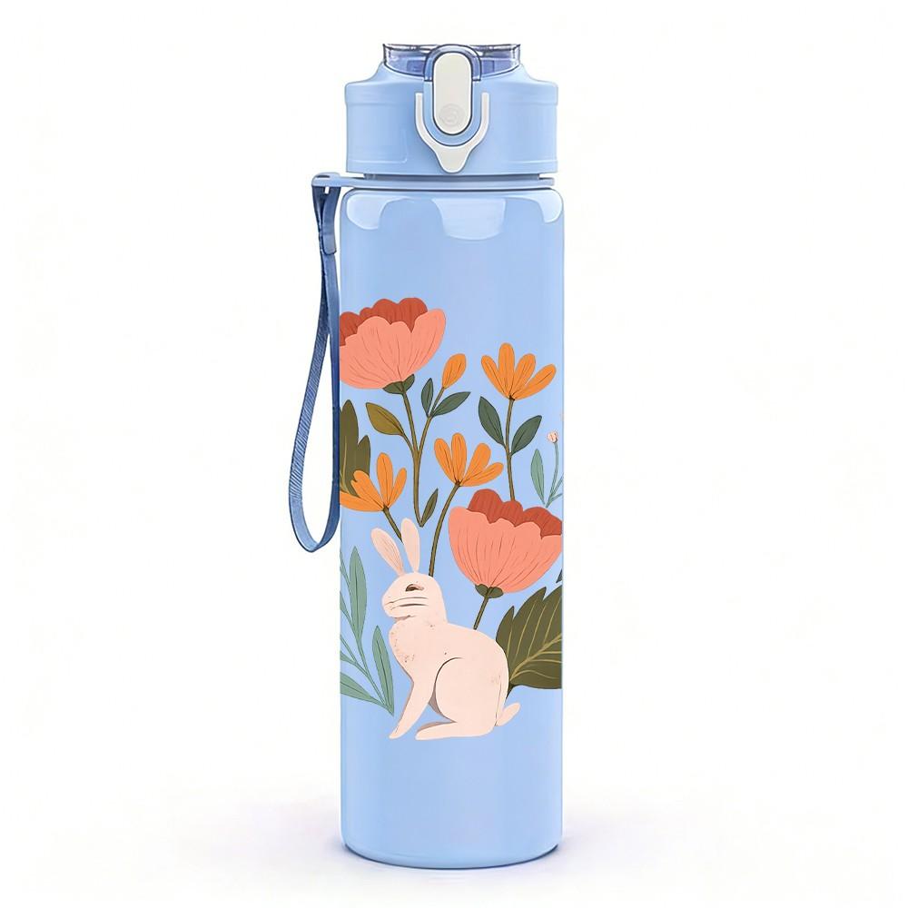 1PC Wild Flower Bouquet 750ml Color Plastic Sports Water Bottle Leakproof Flip Straw Lid Suitable for Sports Office Home Use