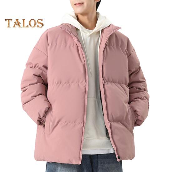 Мужская хлопковая куртка с воротником-стойкой, длинным рукавом, застежкой-молнией, утолщенным пуховым пальто с карманами, однотонная стеганая верхняя одежда