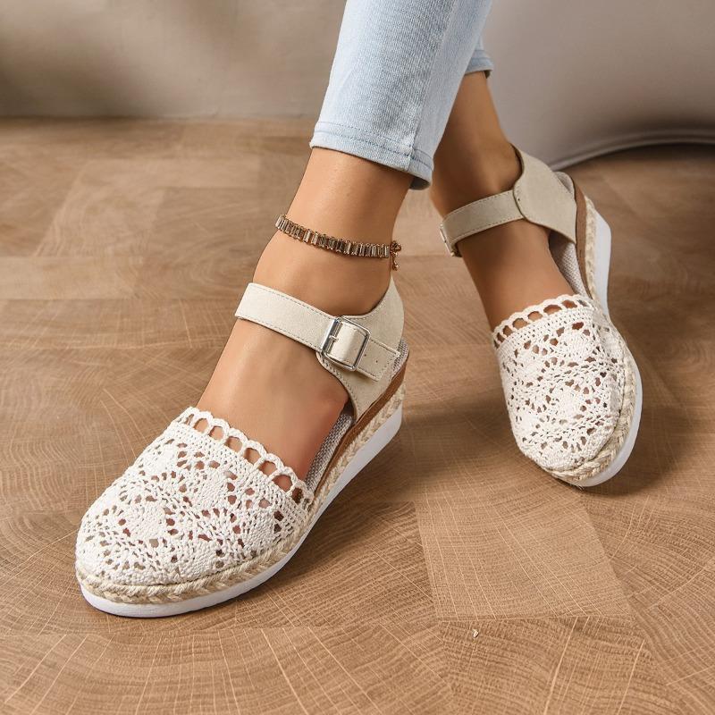 Large Size New Outer Wear Hemp Rope Lace Casual One-word Buckle Bag Head Cool Thick Bottom Wedge Heel