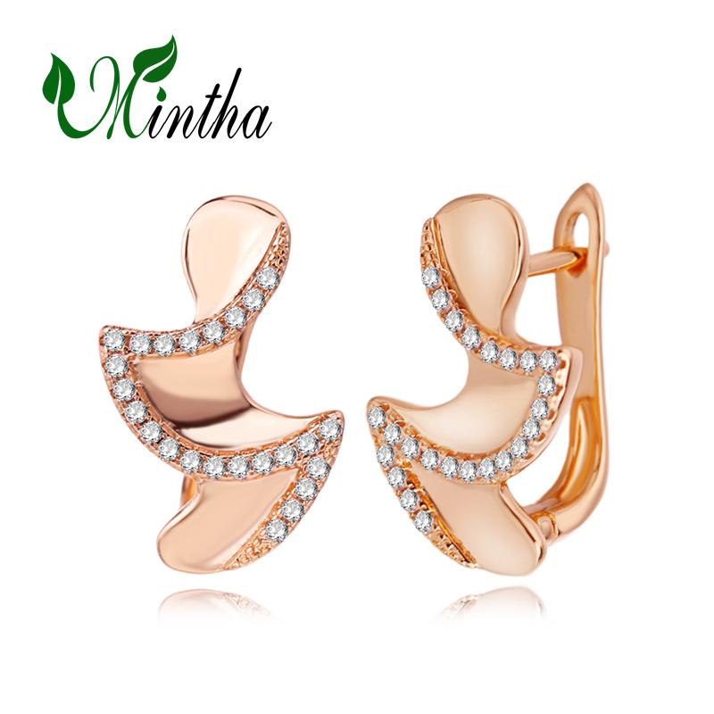 Серьги-клипсы MINTHA, модные модные украшения, серьги-гвоздики с кубическим цирконием для женщин, серьги цвета розового золота
